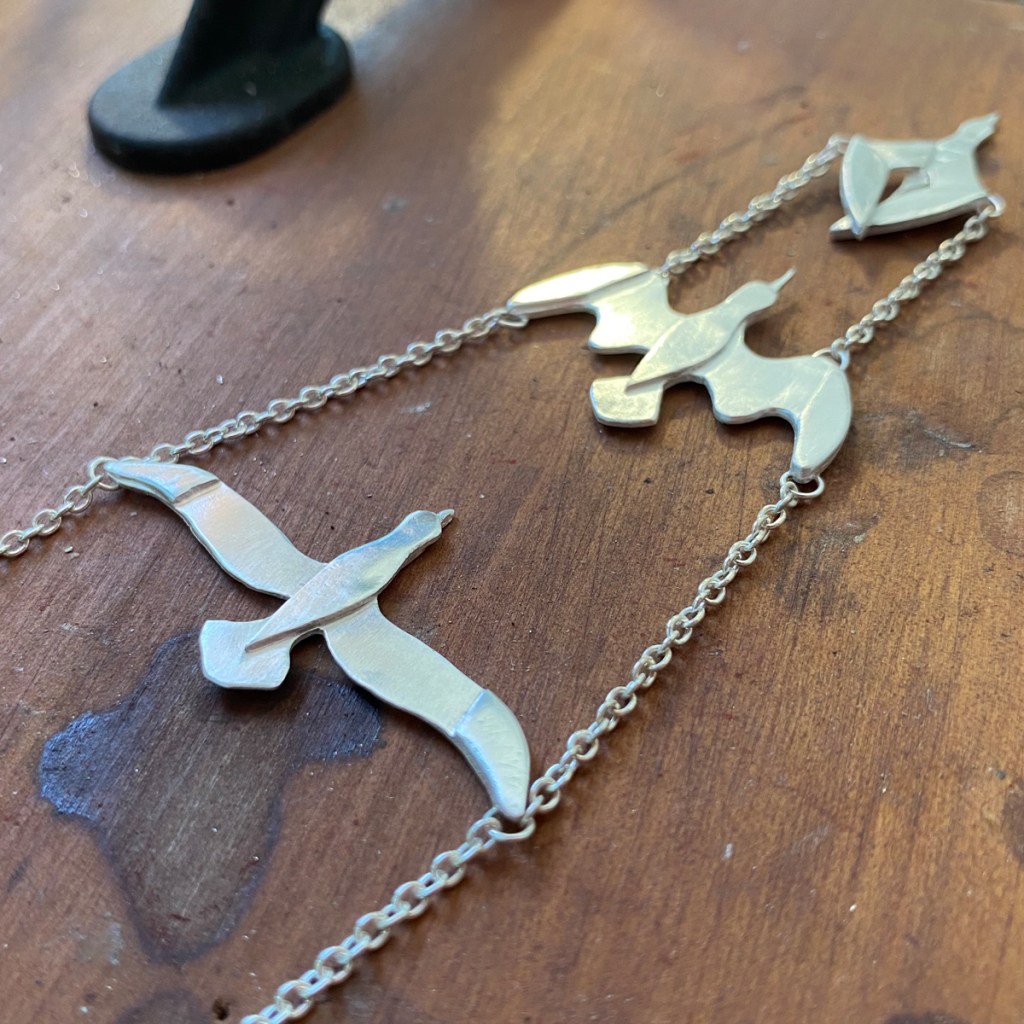 Gannet necklace work-in-progress before adding gold and oxidisation